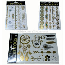 Venda quente Gold &amp; Silver Tattoo Temporária Folha de Ouro Etiqueta Do Tatuagem